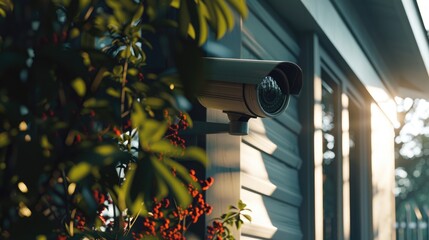 Security Camera on the Facade of a House. Generative AI.