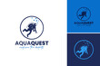 person in scuba suit and mask logo design template, suitable for travel brochures, underwater adventure websites, and scuba diving magazines.