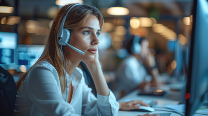 Poster - A flourishing sales team, full of energy making calls, working on the computer. Generative AI.