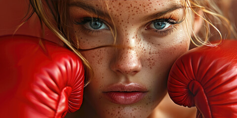 Poster - A beautiful young sporty boxing girl in a defense position