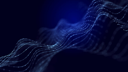 Wall Mural - abstract background grid of interlacing lines and dots. futuristic blue particle wave. structure of 