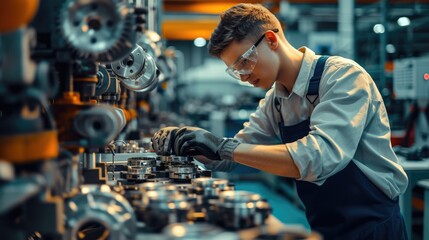 Wall Mural - An engineer is operating a machine in a factory, utilizing engineering skills and working with metal. AIG41