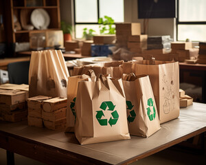 Recycling Symbol Amidst Plastic Bags and Trash