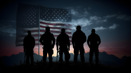 Wall Mural - veterans lp us flag in silhouette