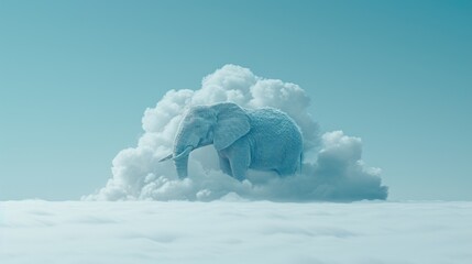 Wall Mural - an elephant standing on top of a cloud filled sky with it's trunk sticking out of it's mouth.