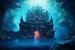 Subaquatic Majesty in Art - Artistic representation of a grand underwater castle amidst the coral reefs, portraying the allure of a mythical submerged kingdom.