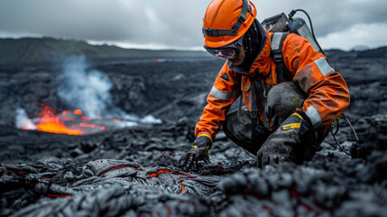 Sticker - volcanologist on lava volcano