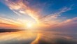 © esta - Ciel couché du soleil le matin avec soleil levant et nuages roses doux aux tons jaunes.
