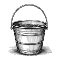 Wall Mural - Bucket Monochrome ink sketch vector drawing, engraving style vector illustration