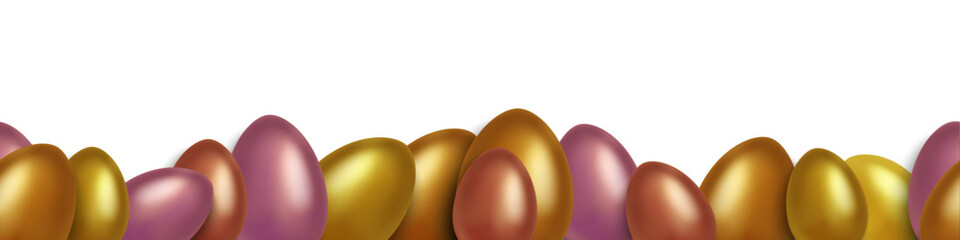 Canvas Print - luxury border of easter gold eggs on transparent background. easter eggs horizontal seamless pattern