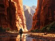 Man Walking Through Narrow Canyon