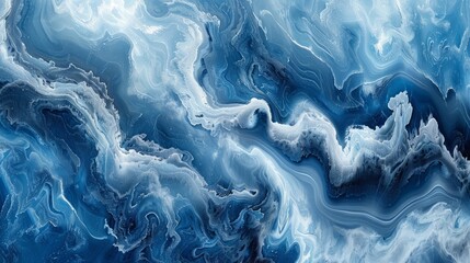 Wall Mural - Blue marble background with delicate swirls of white and grey