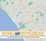 Fototapeta  - Editable Los Angeles Map Santa Monica Marina Del Ray Venice LA Airport