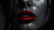 © EwaStudio - Black and White Portrait of Beautiful Model.  Fashionable Woman with Red Lip.  Chic and Sexy