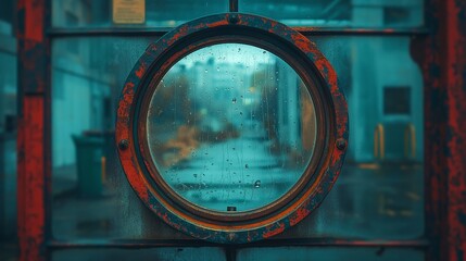 Canvas Print - Old rusty window in an old train station. Retro style toned