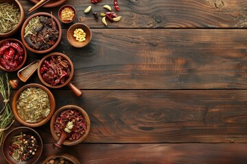 Traditional Chinese herbal medicine selectionon wooden background