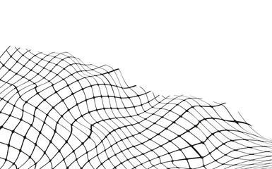 Wall Mural - Illustration of a black fishing or football net.Checkered wavy background in doodle style.