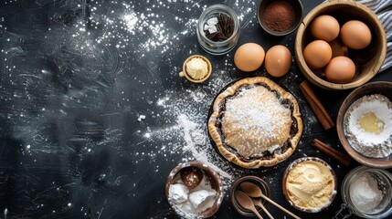 Wall Mural - a table with food ingredients and a pie