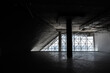 Abstract dark industrial interior background with concrete pillars