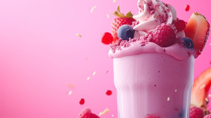 Wall Mural - Milkshake yogurt with fruit berry splash juicy. Background concept