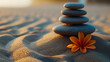 Stone Stacks for Relaxation. Meditative Zen. Stone Tower Amidst the Waves