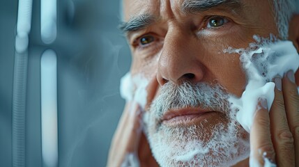 Wall Mural - Old senior man taking care of his face skin concept