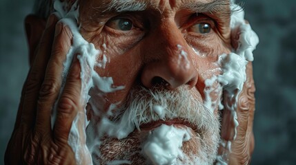 Wall Mural - Old senior man taking care of his face skin concept