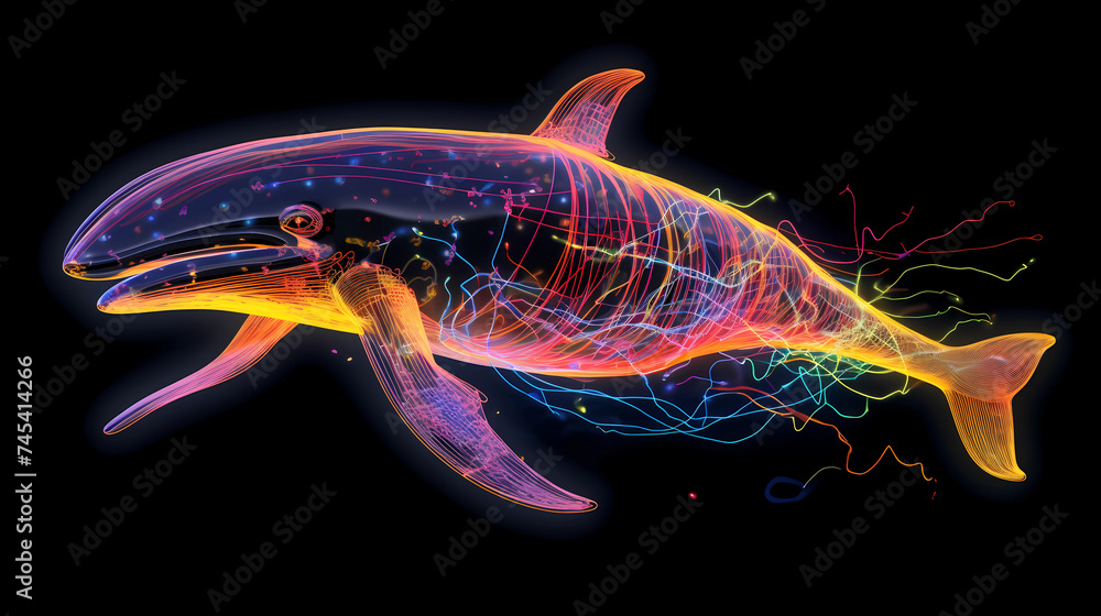 Whale Animal Plexus Neon Black Background Digital Desktop Wallpaper HD ...
