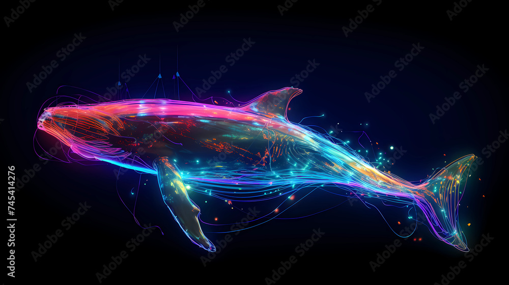 Whale Animal Plexus Neon Black Background Digital Desktop Wallpaper HD ...