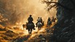 Generative AI A group of cowboys riding together, driving cattle through rugged terrain while navigating the challenges of the wild.