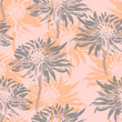Watercolor seamless pattern with transparent chrysanthemum flowers and stems in trendy color of the year 2024 peach fuzz. For floral design, apparel textile, wallpaper, bedding, fabric, package.