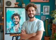 © Mike Walsh - Self-Portrait Artist in Front of Their Work.Artist Beside Their Self Portrait.