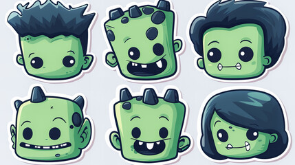 Wall Mural - cute frankenstein stickers collection