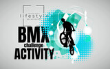 Fototapeta Do przedpokoju - Vector banner or flyer with cyclist on the bike. Abstract poster of BMX competitions sport template.