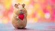 Cute guinea-pig standing on its hind legs and holding a red heart in its paws against a colorful pastel background with copy space for your text