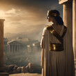 woman in a dress in ancient Greek city