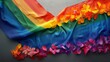 lgbt flag with flowers on neutral background