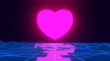 Fototapeta Przestrzenne - 3d blue pink neon 80s 90s retrowave sunset heart road. Retro cyberpunk futuristic background. Love celebration valentine's day. ocean sea Glow and shine synthwave 4k y2k. 