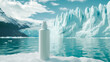 mockup of a white tube on the background of icy rocks, space for text