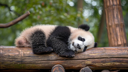 Wall Mural - Sleeping giant panda baby cute. Generative Ai