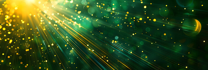 Wall Mural - abstract background with bokeh defocused lights and stars. 3d rendering. green light burst, abstract