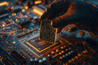 Precision Microchip Installation on Advanced Motherboard Technology