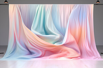 Poster - A vibrant, multicolored cloth cascades elegantly over a backdrop, creating a mesmerizing display of color and texture