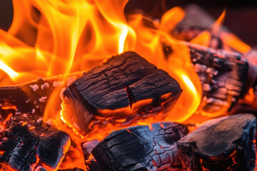 Poster - A mesmerizing close-up of a raging fire, with an abundance of vibrant orange and red flames flickering and dancing wildly