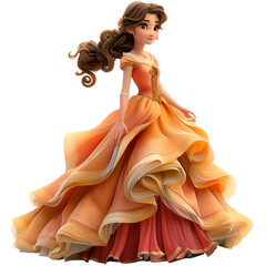 Wall Mural - A 3D animated cartoon render of a beautiful queen in a stunning flowing gown.