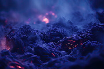 Aufkleber - an intimate view of a swirling blend of vivid blue and fiery red substance, creating a mesmerizing and dynamic visual experience