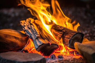 Poster - roaring fire in a fireplace, with vibrant flames flickering and casting a warm glow