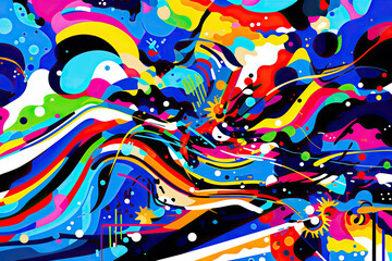 Poster - A mesmerizing painting featuring a colorful abstract design with bold brush strokes and intricate patterns, creating a harmonious composition of hues and shapes