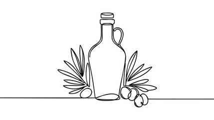 Wall Mural - Linear vector icon of the bottle with olive oil-Continuous one line drawing