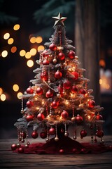 Sticker - A small Christmas tree decorated with red and white ornaments, creating a whimsical and joyful holiday atmosphere